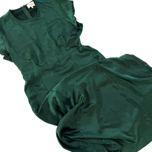 Bohme Dress Womens XXL Green Satin Smocked Back Midi - Picture 2 of 7